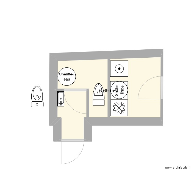 BUANDERIE WC. Plan de 1 pièce et 7 m2