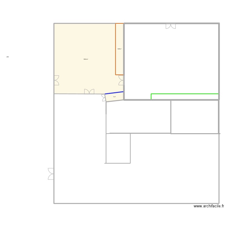 nouveau espace bureau. Plan de 3 pièces et 107 m2