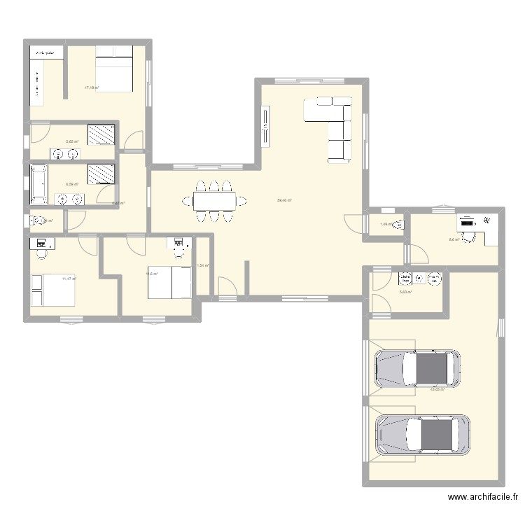 garage. Plan de 13 pièces et 180 m2