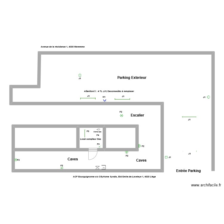 Schéma pos ACP Bourguignonne Cave et Rez . Plan de 3 pièces et 20 m2