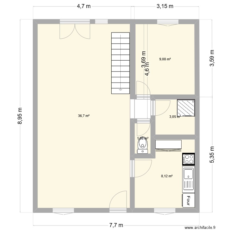 rez_de_chaussee. Plan de 5 pièces et 58 m2