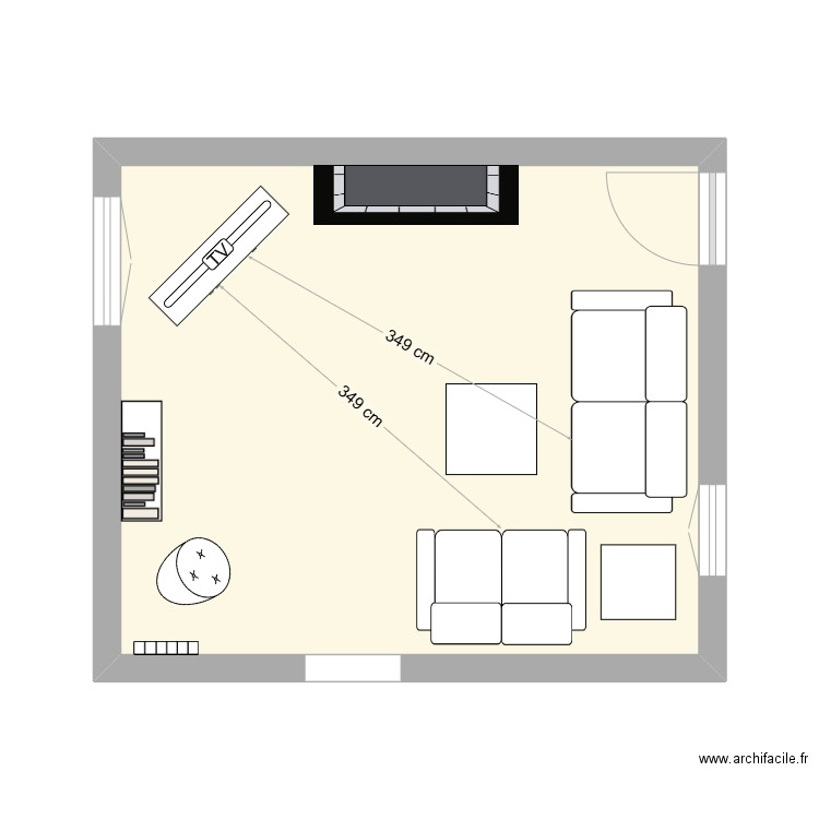 salon. Plan de 1 pièce et 25 m2