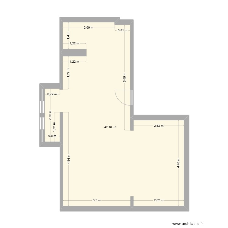 Appart. Plan de 1 pièce et 47 m2