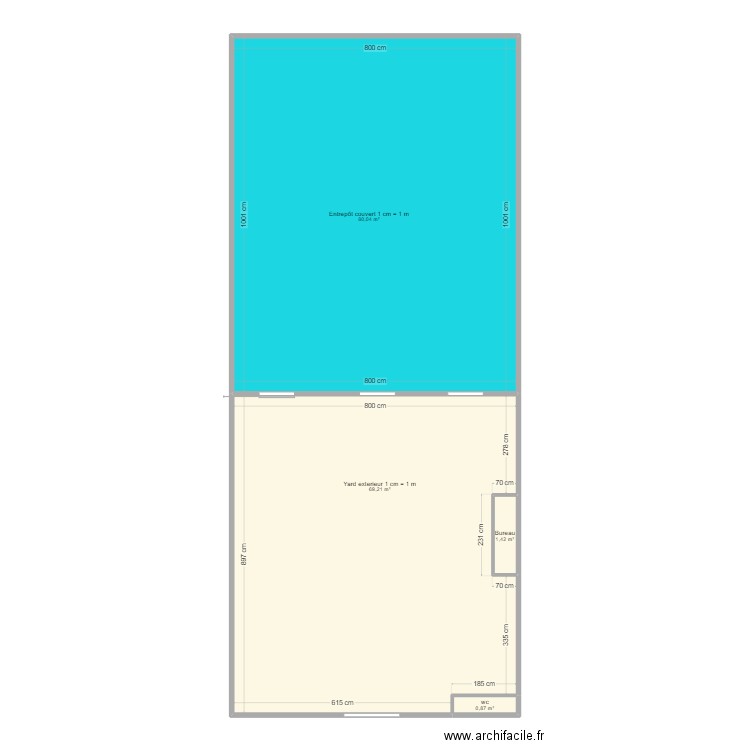 Entrepot 8000 M2. Plan de 4 pièces et 152 m2