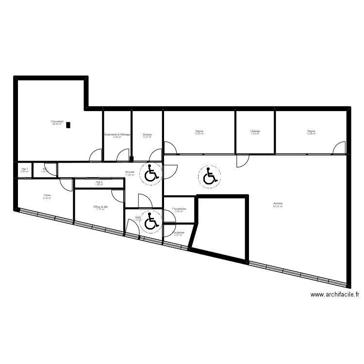 95O35V projet. Plan de 17 pièces et 190 m2