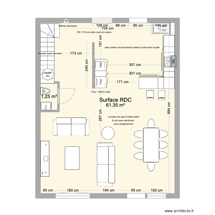 Plan RDC. Plan de 2 pièces et 63 m2