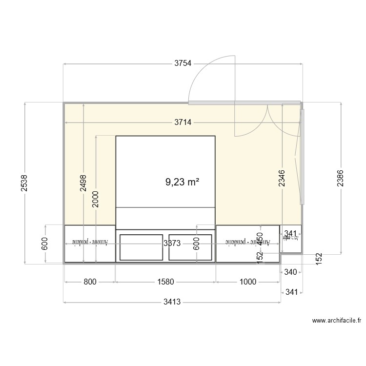 Chambre du bas 2. Plan de 1 pièce et 9 m2