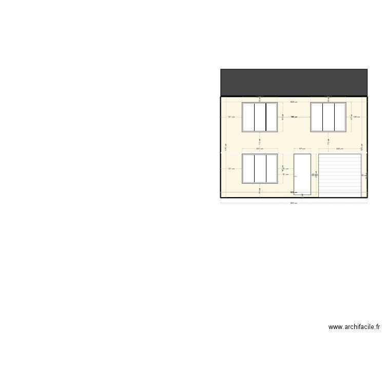 Façade avant - Avec cotations. Plan de 1 pièce et 47 m2