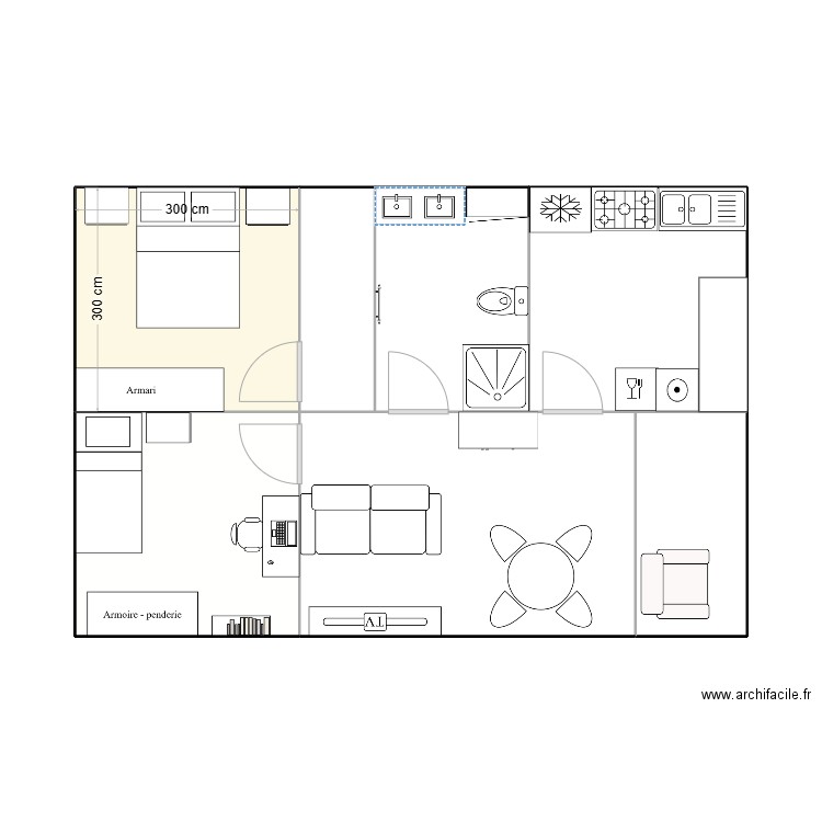 Planol amb mobles. Plan de 7 pièces et 54 m2