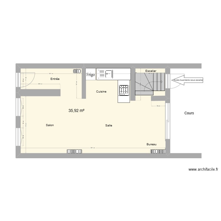 Maison RDC. Plan de 1 pièce et 36 m2