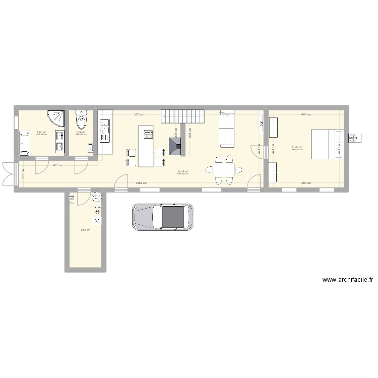 Plan Exemple 3. Plan de 5 pièces et 97 m2