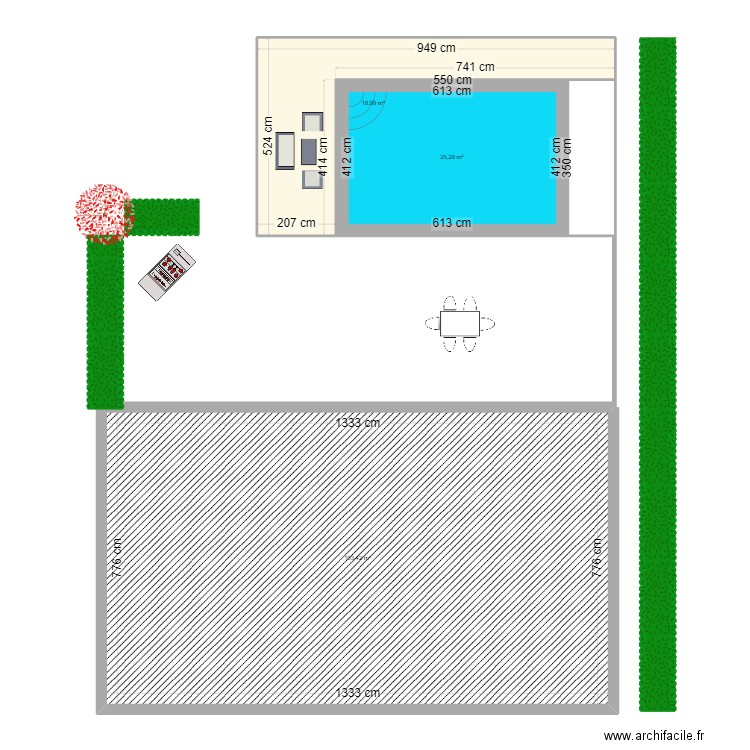 terrasse piscine final. Plan de 3 pièces et 148 m2