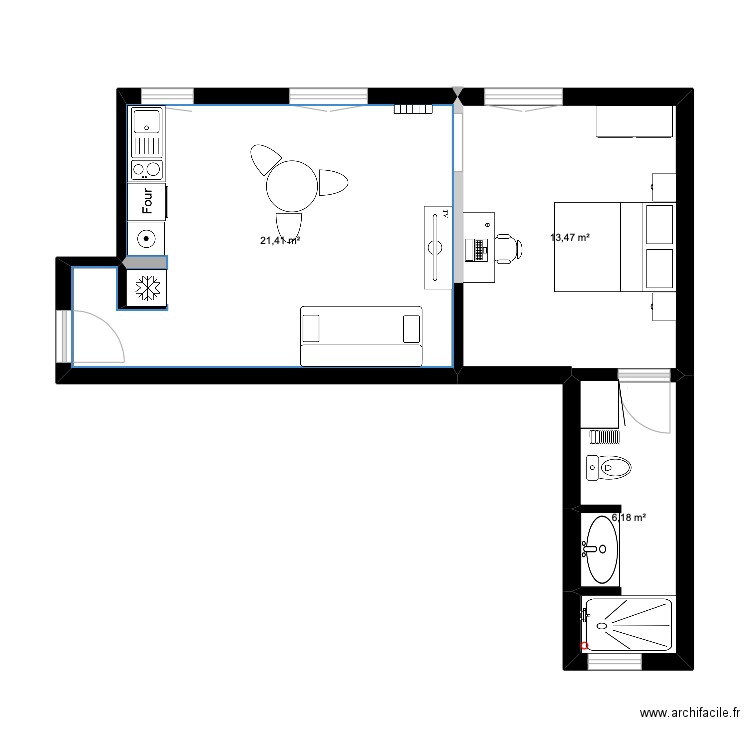 crimee . Plan de 3 pièces et 41 m2