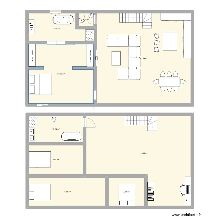 maison. Plan de 9 pièces et 206 m2