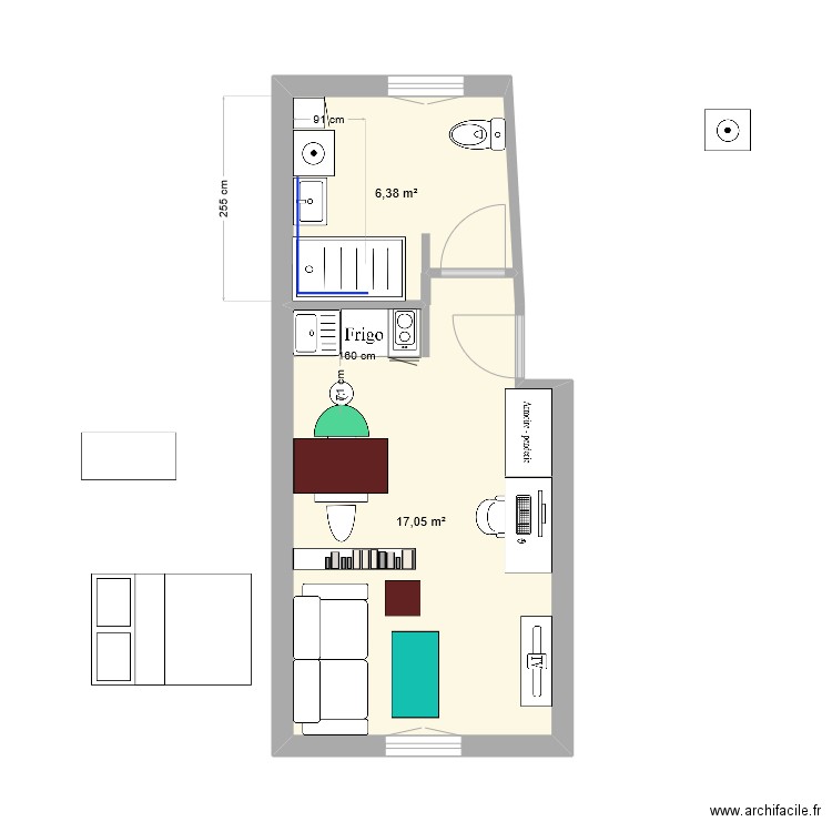 STUDIO BRUNET v3. Plan de 2 pièces et 23 m2