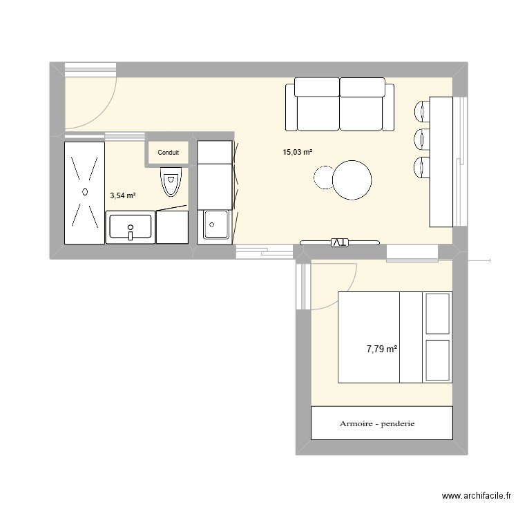 Appartement Tournamy. Plan de 4 pièces et 27 m2