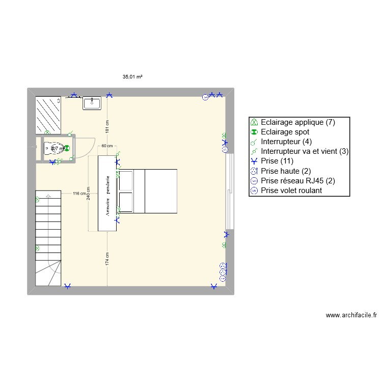 gilles haut. Plan de 2 pièces et 37 m2