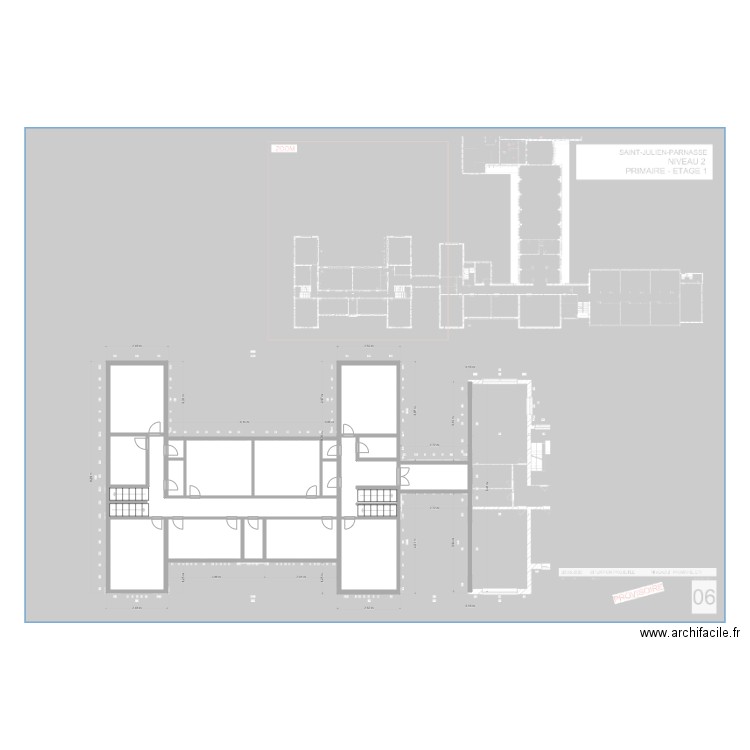 ISJP/Niveau 1/Primaire. Plan de 18 pièces et 70 m2