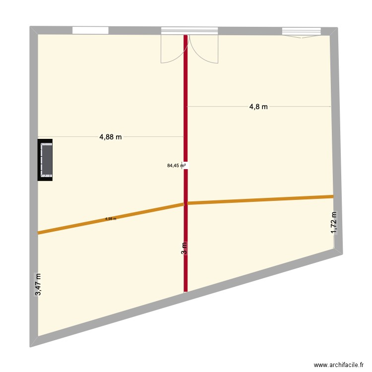 Chai. Plan de 1 pièce et 84 m2