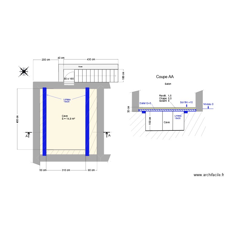 Cave_V2 - Belverne. Plan de 1 pièce et 23 m2