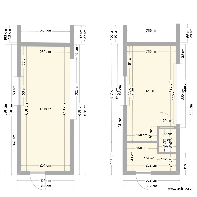 abris piscine. Plan de 4 pièces et 34 m2