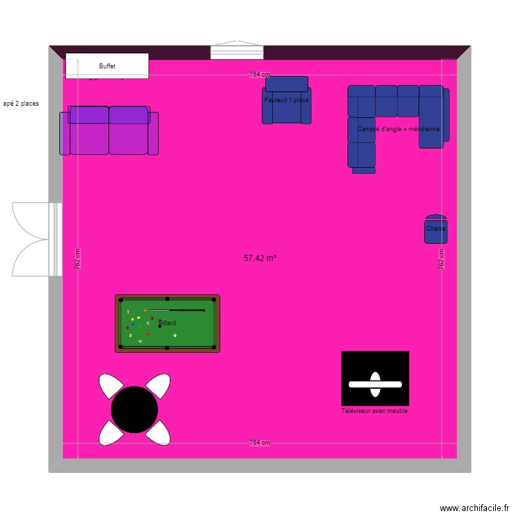 RRR. Plan de 1 pièce et 57 m2