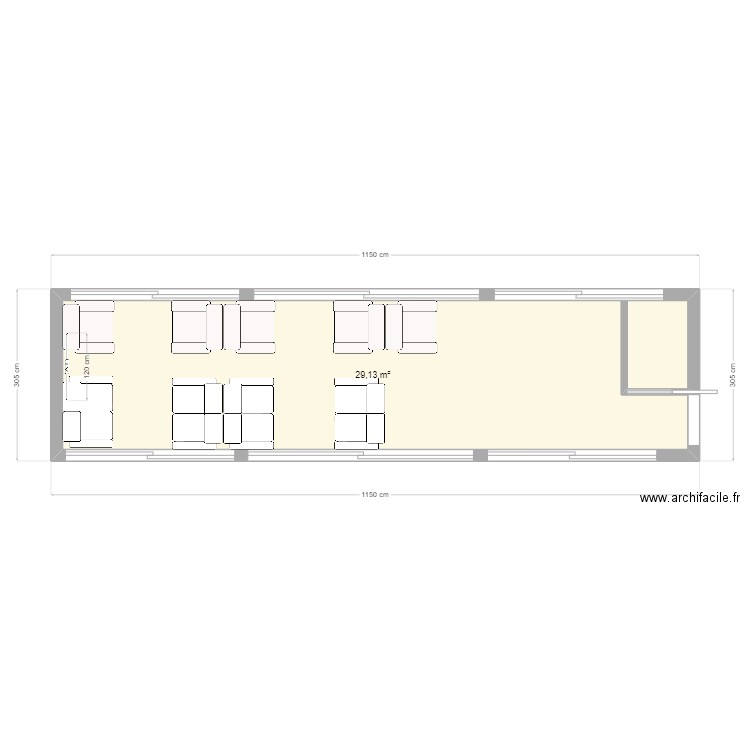 clube. Plan de 1 pièce et 29 m2