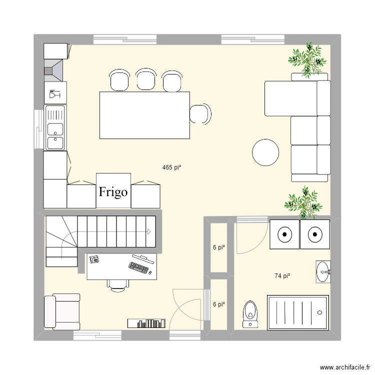 Rez-de-chaussée minimaliste. Plan de 4 pièces et 51 m2