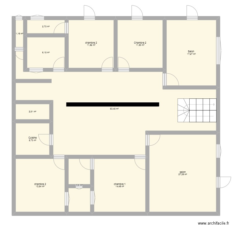 plan 1 étage. Plan de 13 pièces et 184 m2