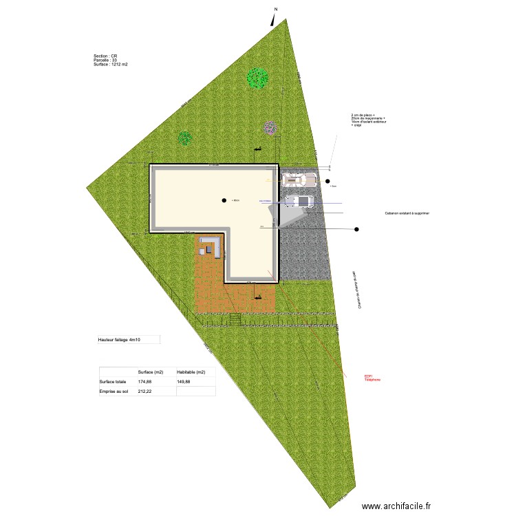 1 PLAN DE MASSE . Plan de 5 pièces et 212 m2