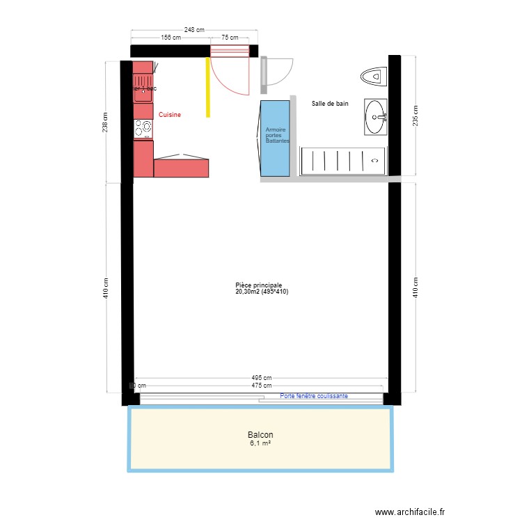 Apparte. Plan de 1 pièce et 6 m2