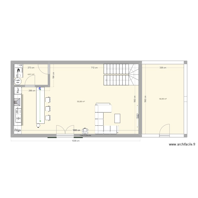 projet francais. Plan de 3 pièces et 75 m2