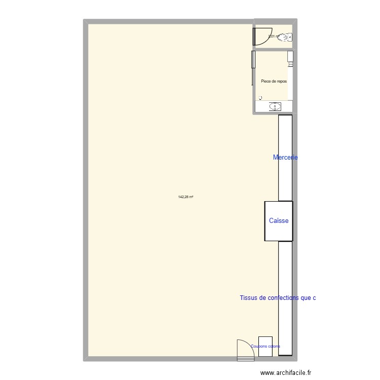 magazin. Plan de 3 pièces et 149 m2