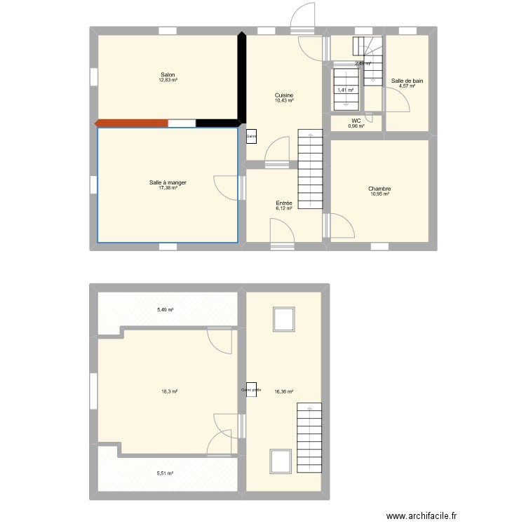 Main_RDC_V1. Plan de 13 pièces et 113 m2