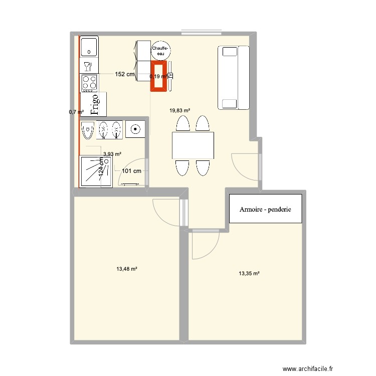 carmes TER. Plan de 6 pièces et 52 m2