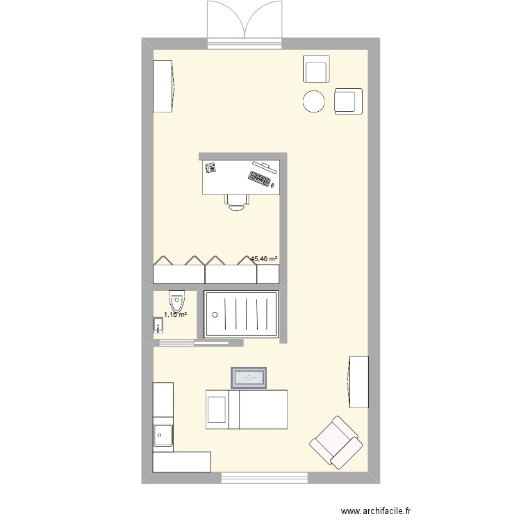 Grange à rénover projet. Plan de 2 pièces et 47 m2