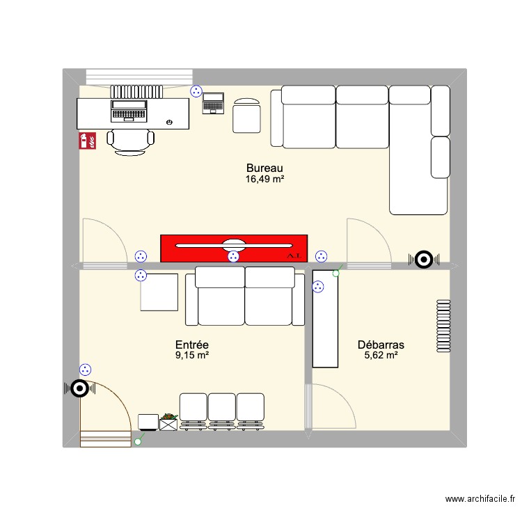 Studio photo. Plan de 3 pièces et 31 m2