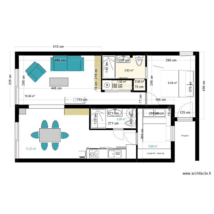 LGM Projet 8. Plan de 8 pièces et 58 m2