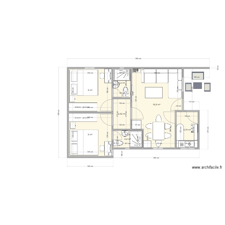 Plan maison. Plan de 7 pièces et 46 m2