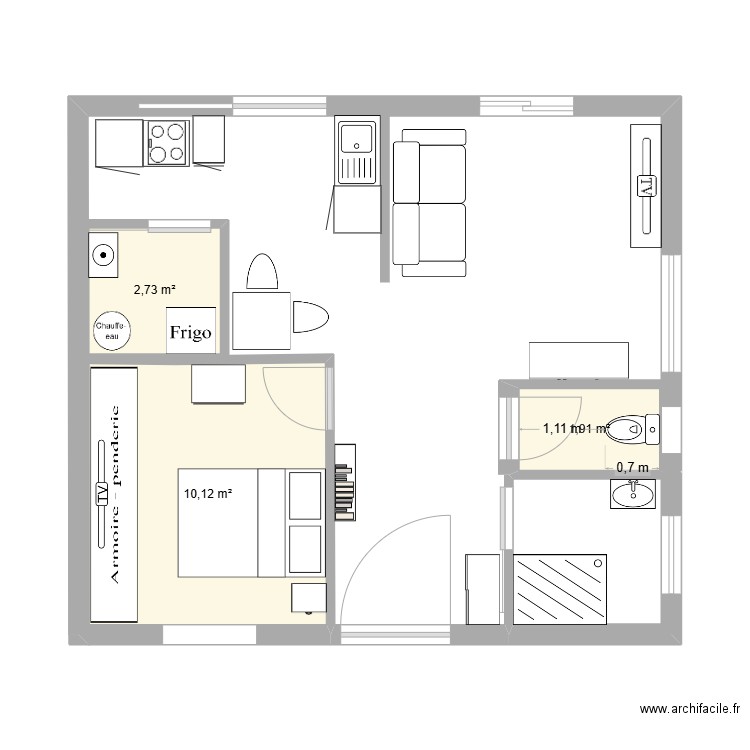 extension guiche. Plan de 3 pièces et 15 m2