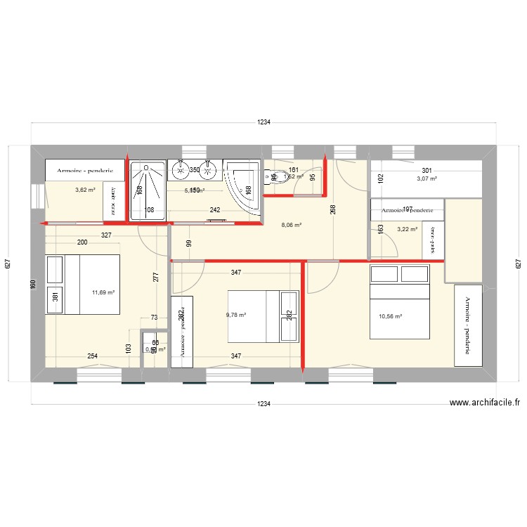 BANDOL Etage P1 Tra 01. Plan de 9 pièces et 60 m2