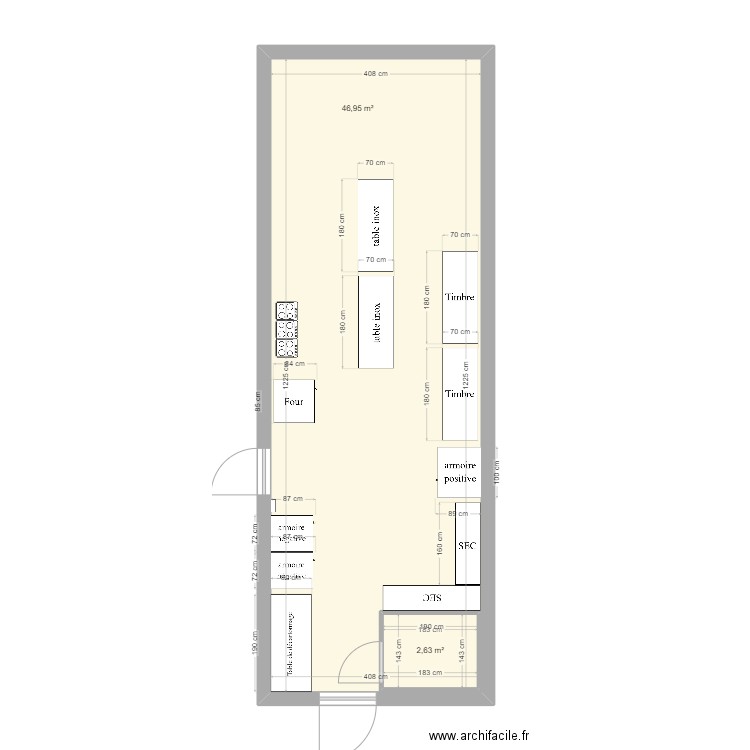 labo. Plan de 2 pièces et 53 m2