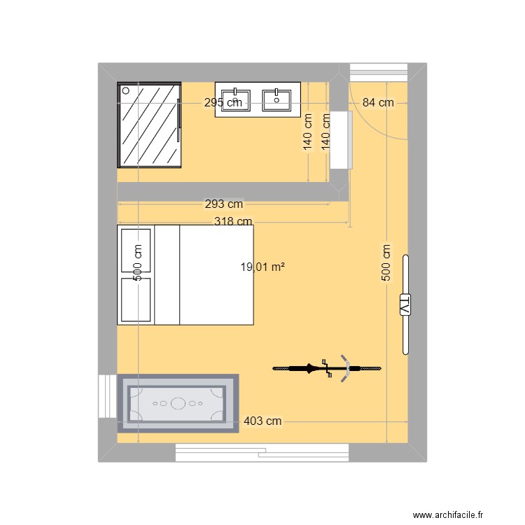 plan pièce bas. Plan de 1 pièce et 19 m2