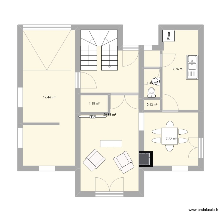 maison 2. Plan de 7 pièces et 56 m2