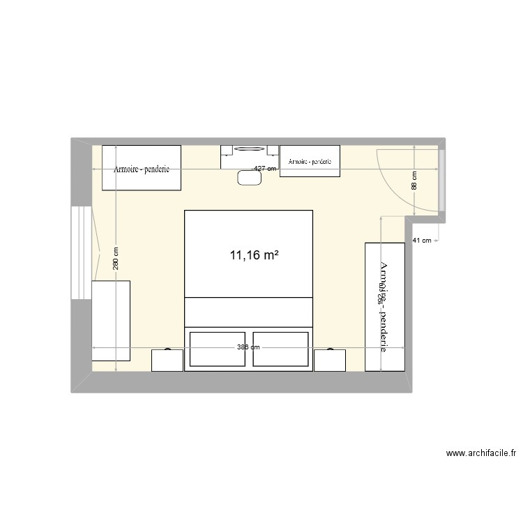 CH 1 Mantes 5 Palombe. Plan de 1 pièce et 11 m2