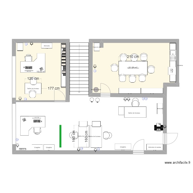 Bureau Back Office Hôtel de Ville. Plan de 2 pièces et 36 m2