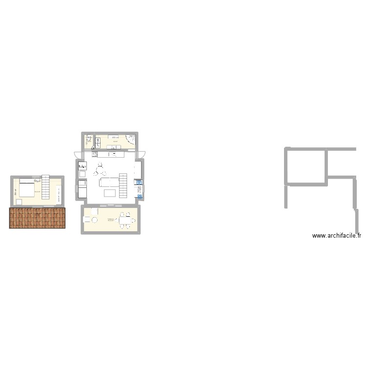 maison lit sur le cote. Plan de 6 pièces et 45 m2