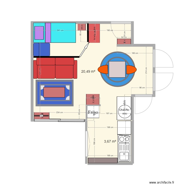 cap. Plan de 2 pièces et 24 m2