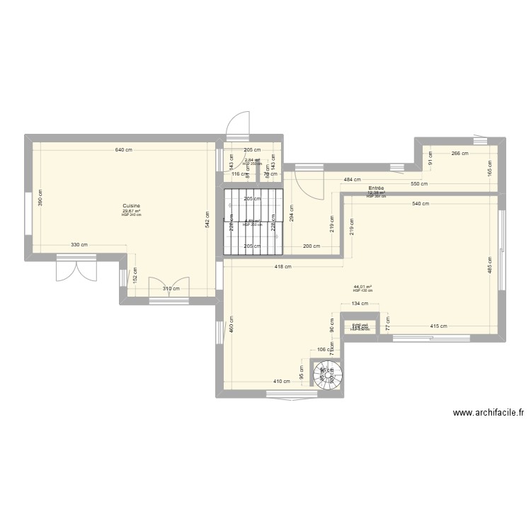 RDC . Plan de 6 pièces et 94 m2