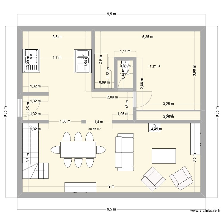 Perso 1. Plan de 9 pièces et 143 m2